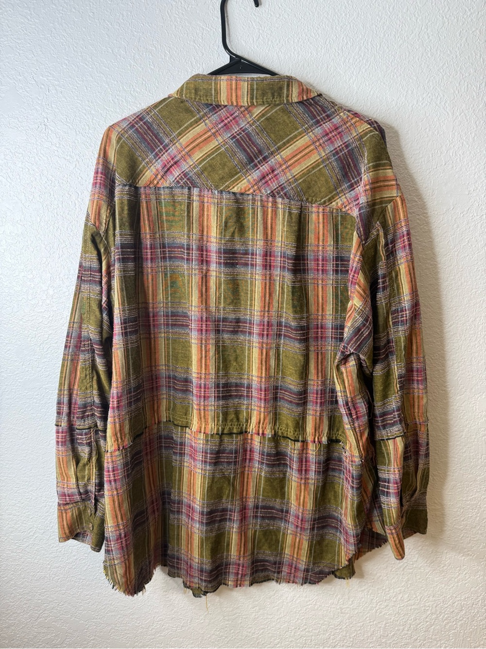 Oli & Hali Plaid Tiered Button Front Shacket Shirt Olive Purple Raw Hem Size M - Picture 6 of 11